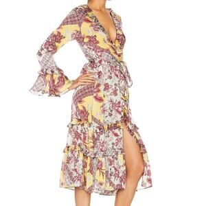 Alexis Wiera Printed Ruffle Wrap Midi Floral Dress Size XS Pristine!